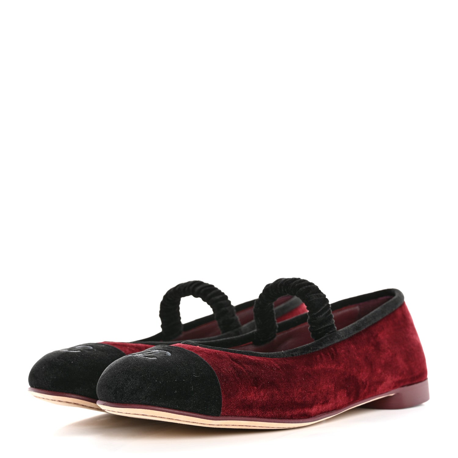 Chanel Velvet Mary Jane Flats 38 Burgundy Black 4 of 10