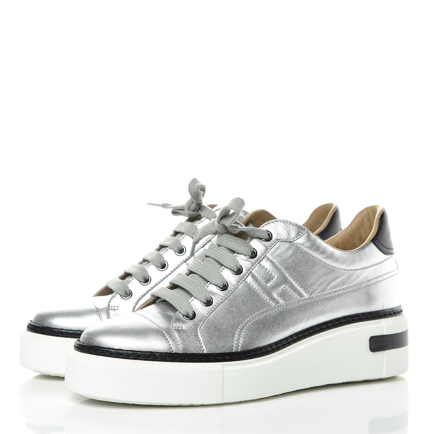 Metallic Nappa Polo Sneakers 39 Argent Black