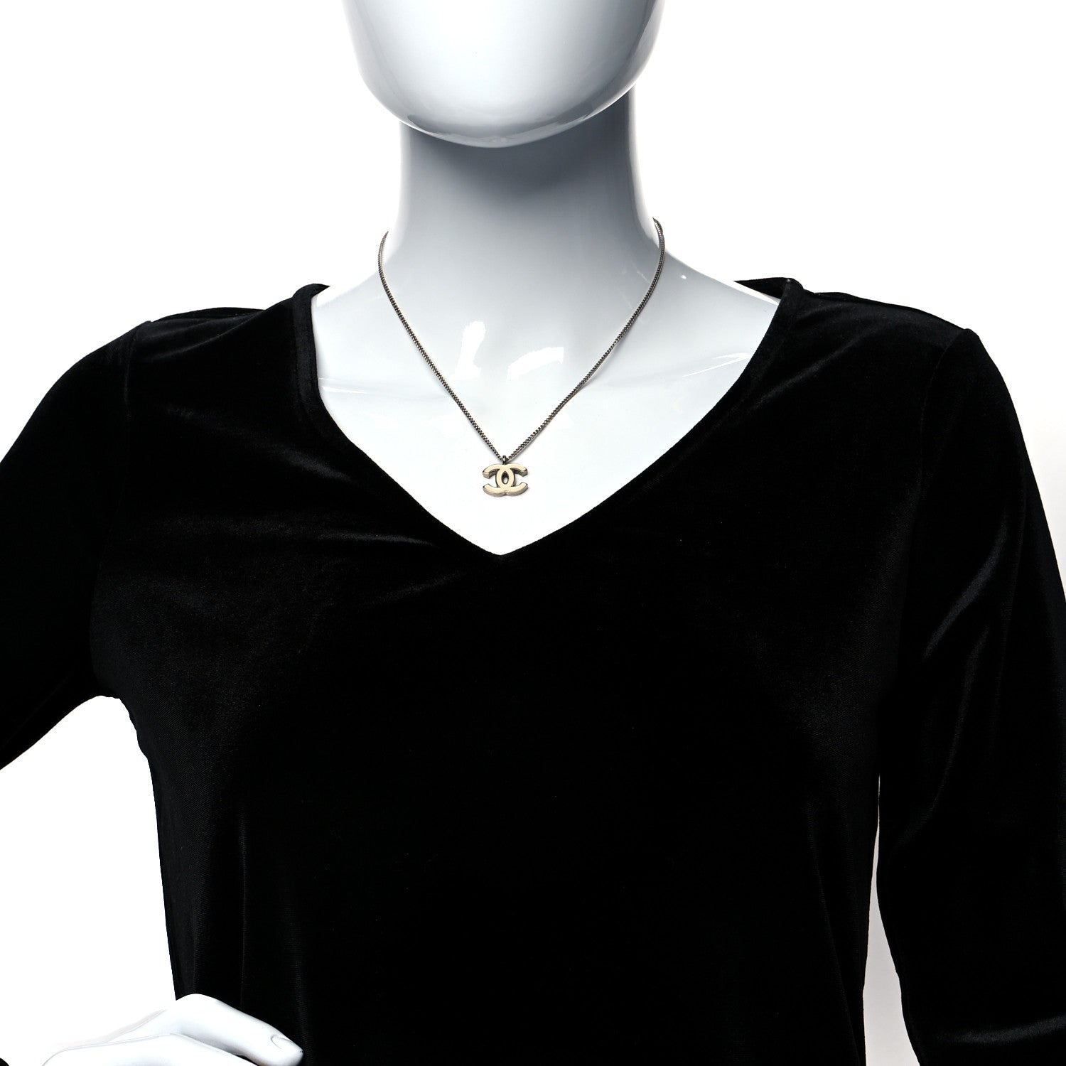 Chanel Enamel CC Necklace Silver White 2 of 5