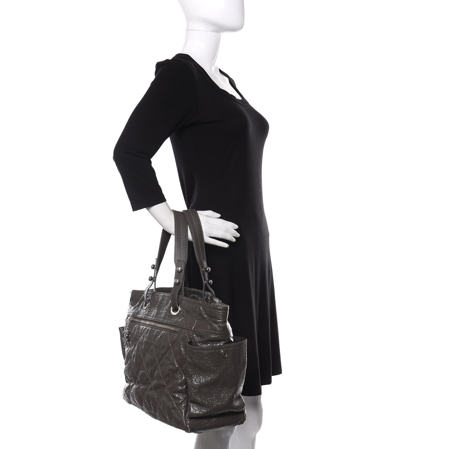 Chanel Coated Canvas Quilted Large Paris Biarritz Tote Grey 2 of 20