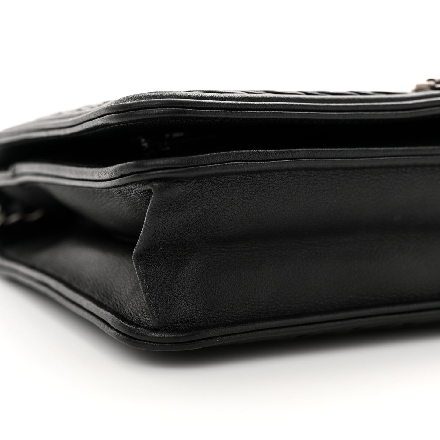 Calfskin Chevron Quilted Braided Boy Wallet On Chain WOC Black