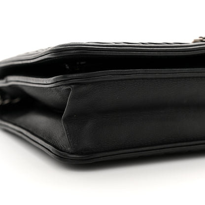 Chanel Calfskin Chevron Quilted Braided Boy Wallet On Chain WOC Black 10 of 14