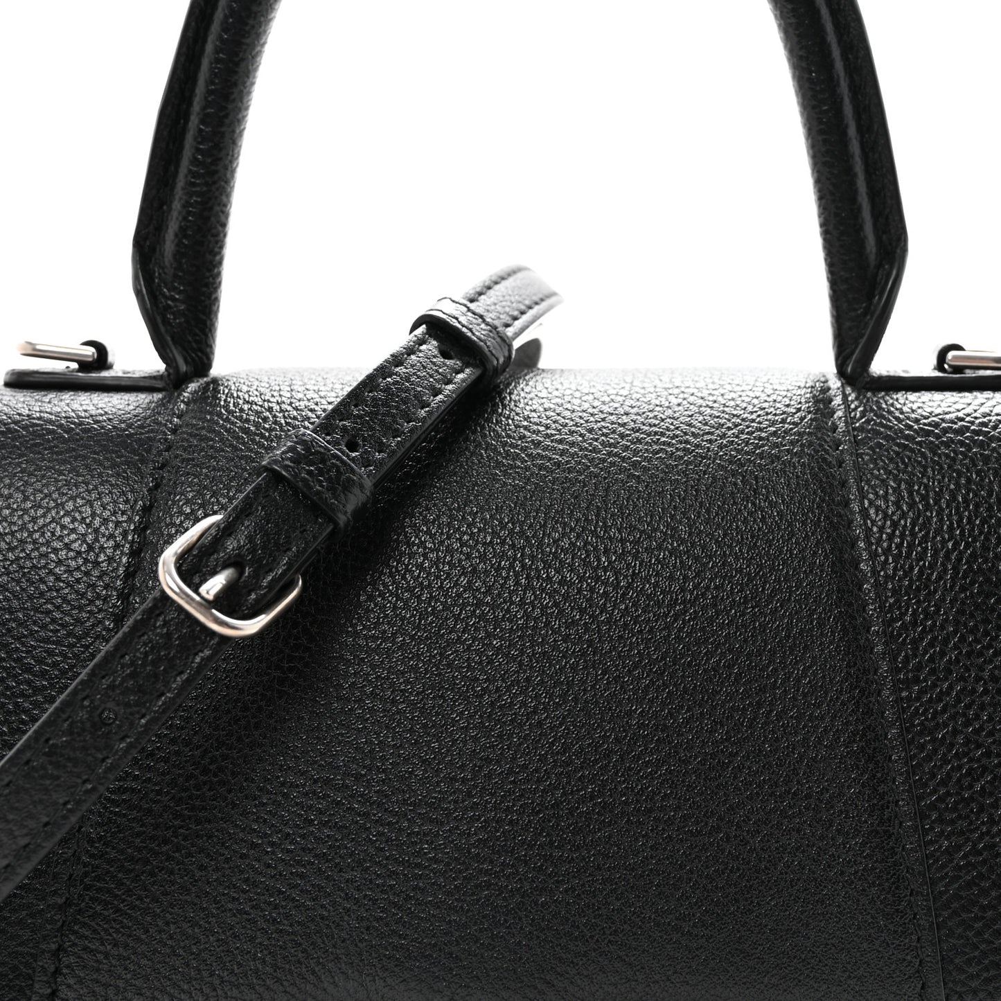 Grained Calfskin Small Hourglass Top Handle Bag Black