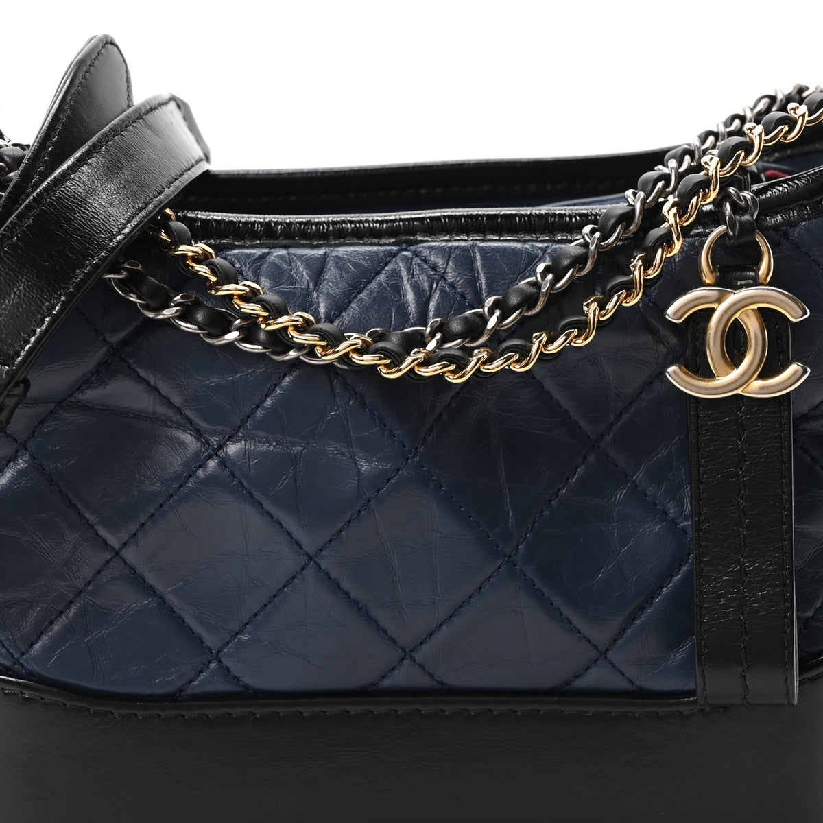 Aged Calfskin Quilted Small Gabrielle Hobo Navy Black