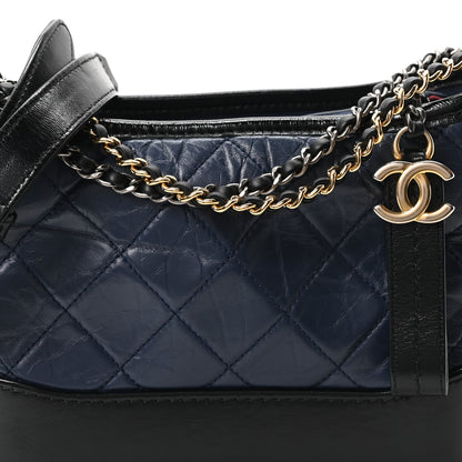 Chanel Aged Calfskin Quilted Small Gabrielle Hobo Navy Black 8 of 10