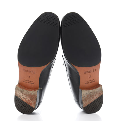Hermes Goatskin Mens Paris Loafers 40 Black 5 of 9