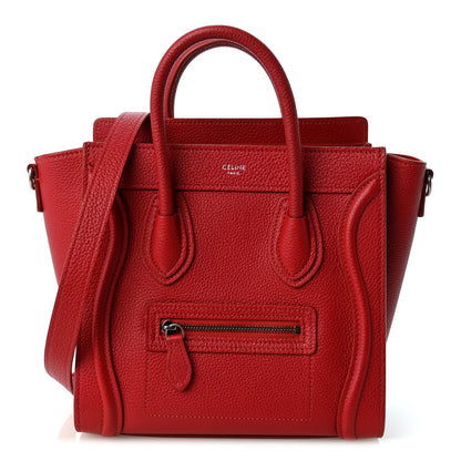 Celine Drummed Calfskin Nano Luggage Red 1 of 10