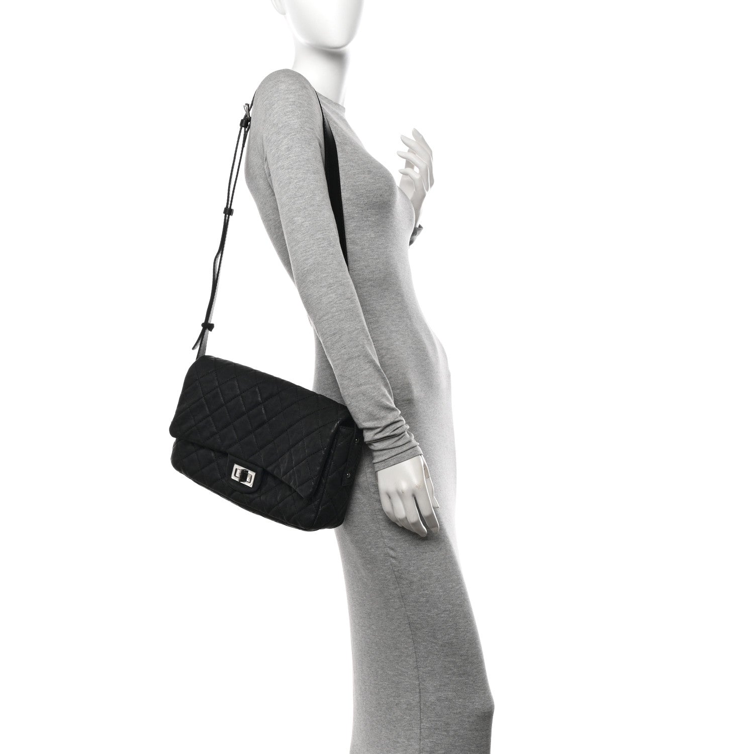 Chanel Calfskin Quilted Jumbo Easy Reissue Messenger Flap Black 2 of 12