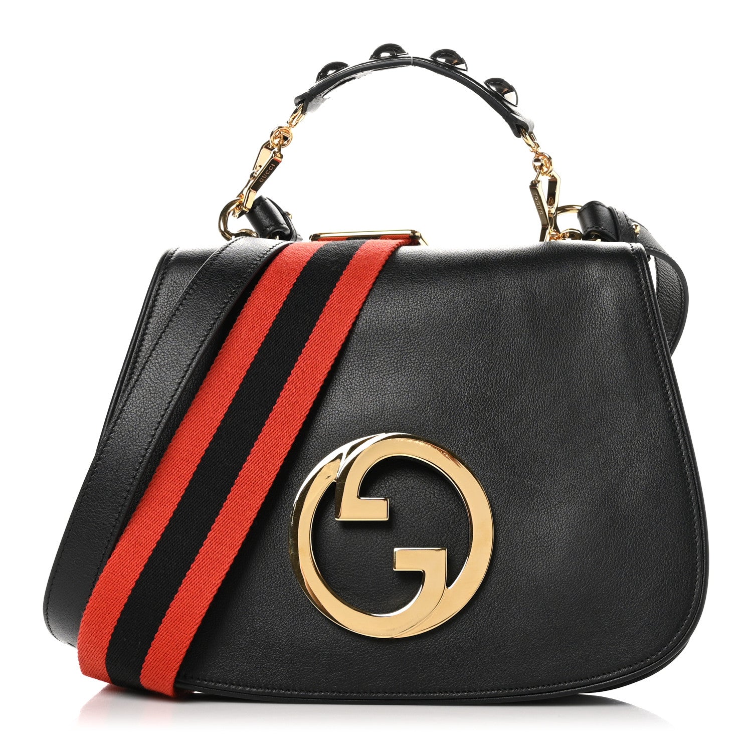 Gucci Roxy Calfskin Web Medium Studded Blondie Shoulder Flap Bag Black 1 of 11