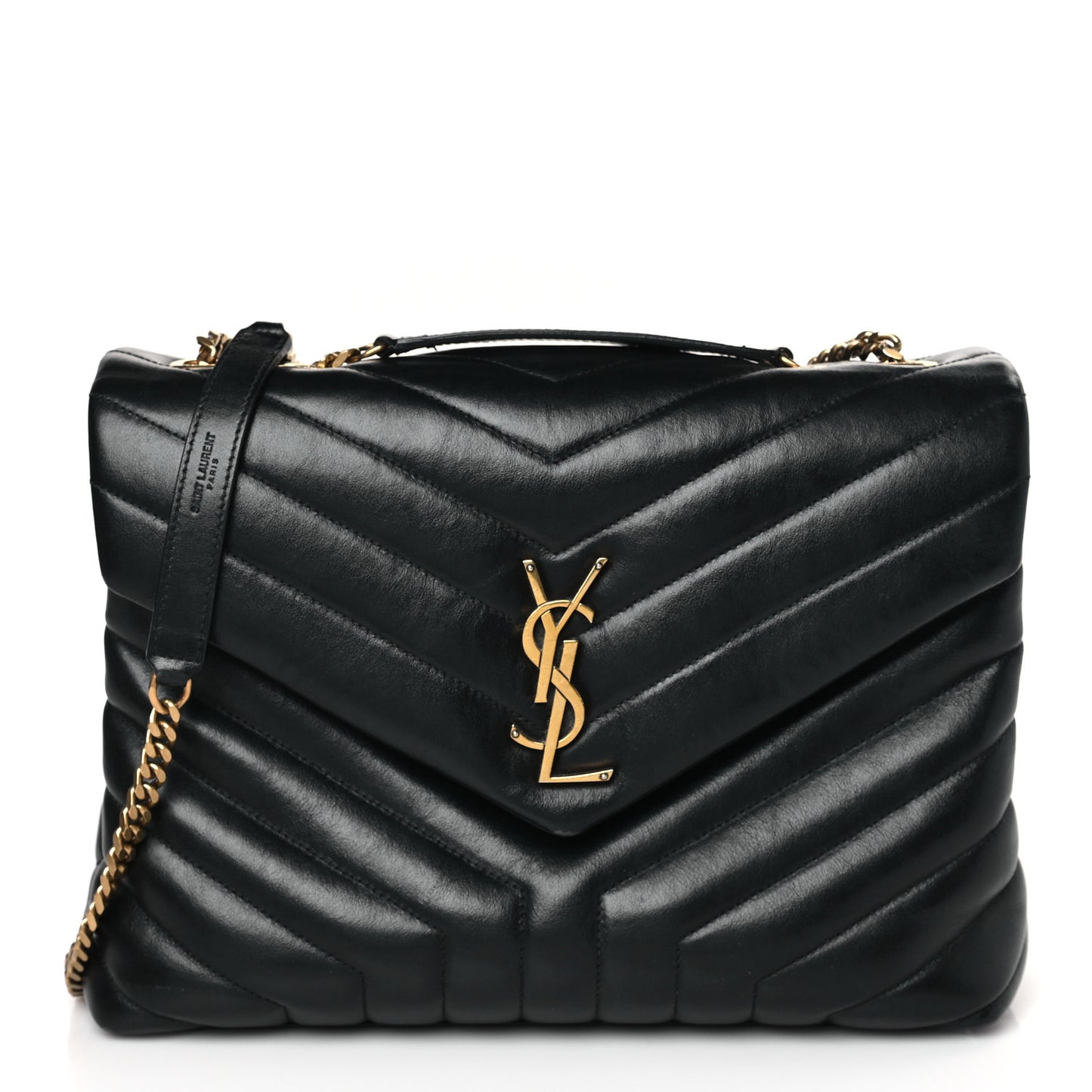Calfskin Y Quilted Monogram Medium Loulou Chain Satchel Black