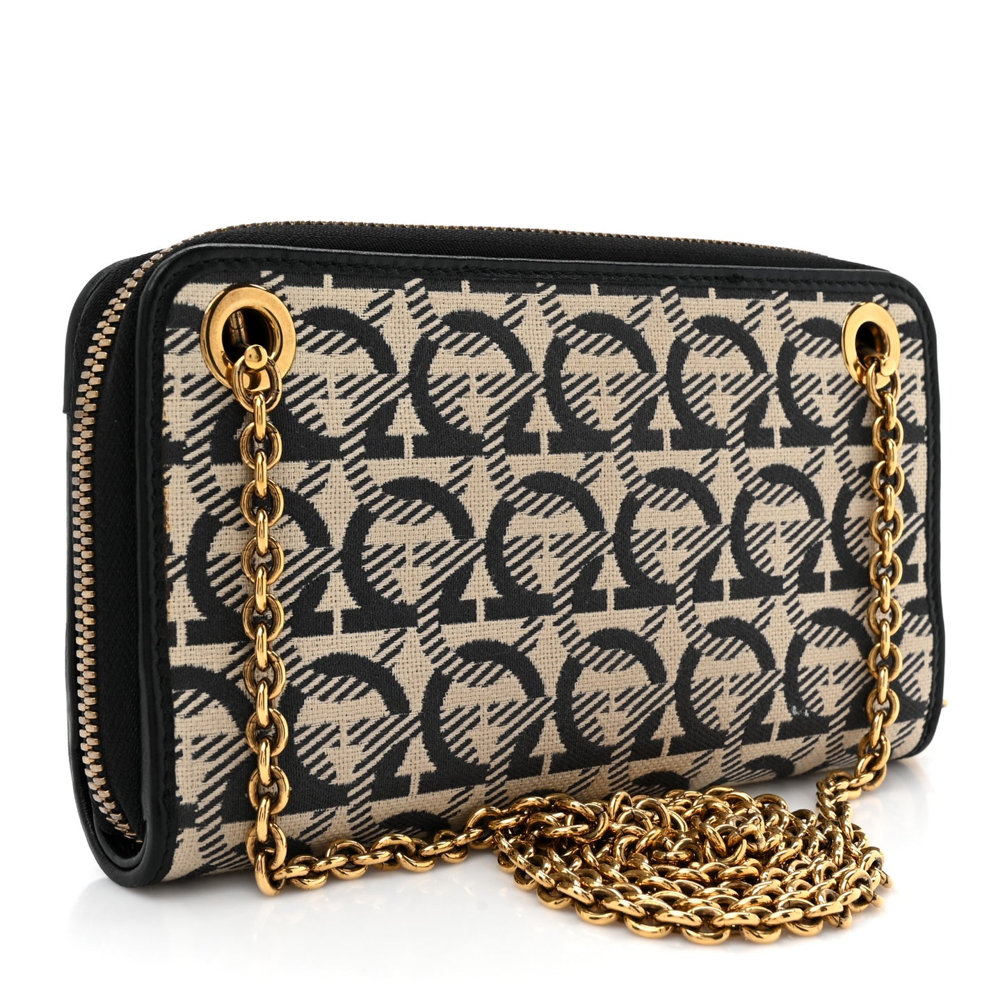 Canvas Calfskin Gancini Wallet On Chain Black Beige