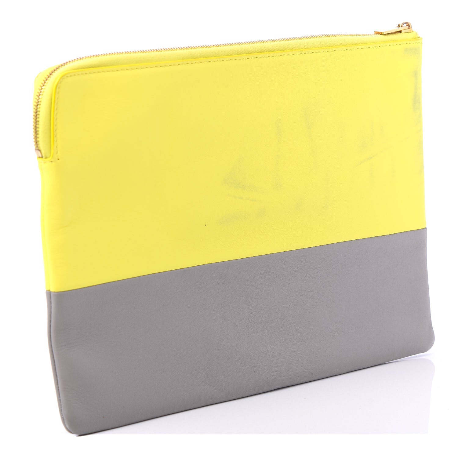 Celine Lambskin Bi-Color Solo Clutch Pouch Fluo Yellow Grey 3 of 9