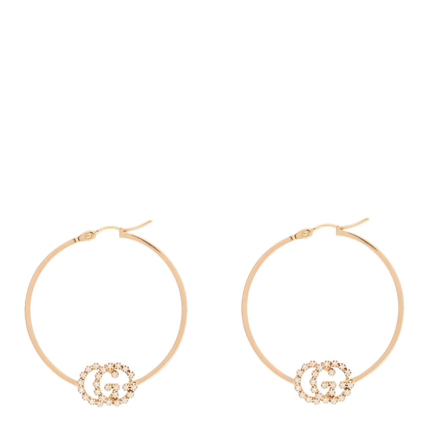 18K Yellow Gold Diamond Running GG Hoop Earrings