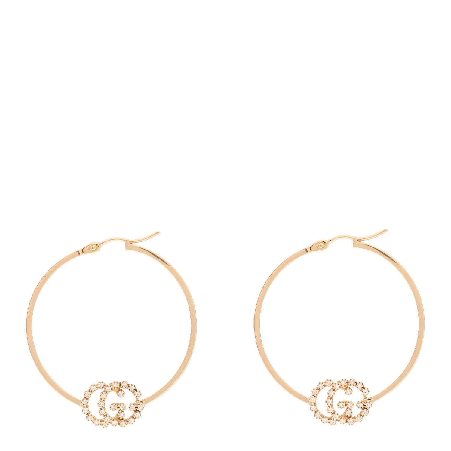 Gucci 18K Yellow Gold Diamond Running GG Hoop Earrings 1 of 4