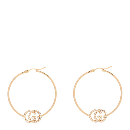Gucci 18K Yellow Gold Diamond Running GG Hoop Earrings 1 of 4