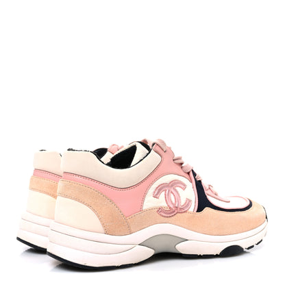 Chanel Nylon Lambskin Suede Calfskin CC Sneakers 35 Pink White Black 5 of 9