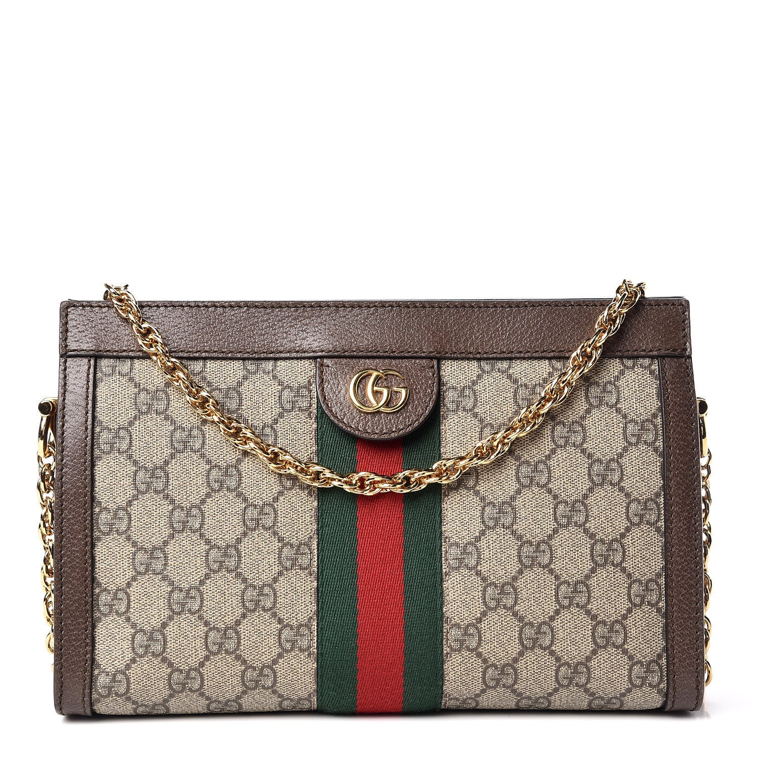 Gucci GG Supreme Monogram Web Small Ophidia Chain Shoulder Bag Brown 1 of 10