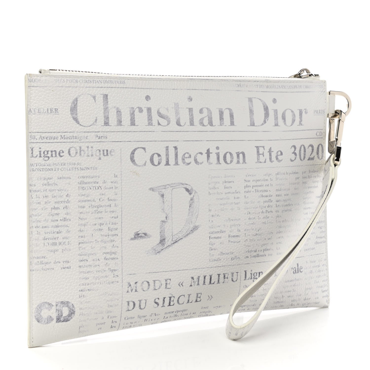 Christian Dior X DANIEL ARSHAM Grained Calfskin Newspaper Wristlet White 3 of 7