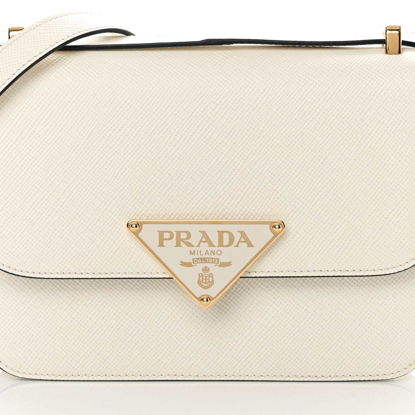 Saffiano Cuir Triangle Embleme Flap Shoulder Bag White