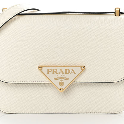 Prada Saffiano Cuir Triangle Embleme Flap Shoulder Bag White 7 of 12