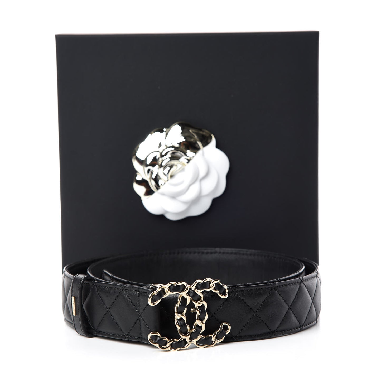 Lambskin Quilted CC Chain Belt 95 38 Black