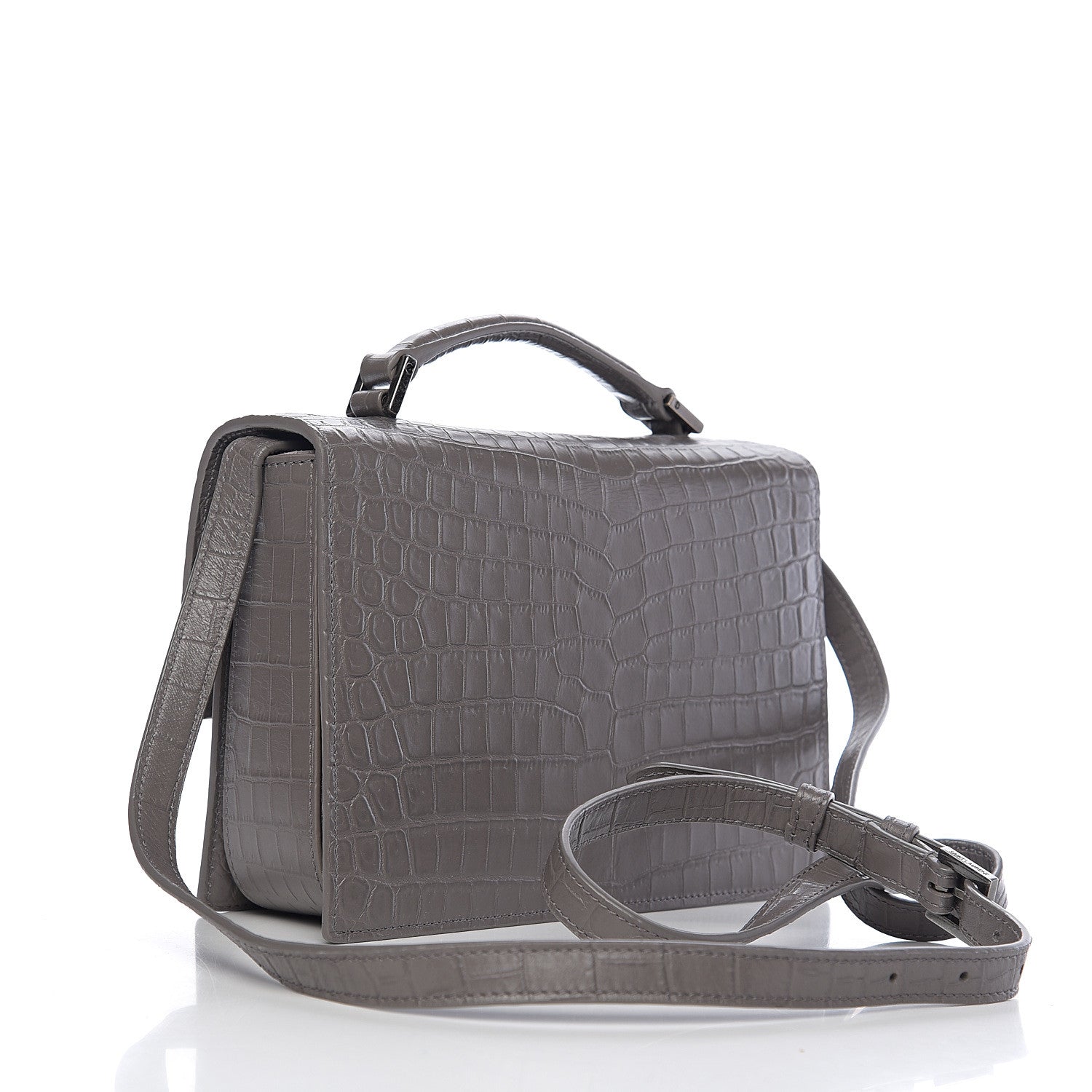 Saint Laurent Calfskin Crocodile Embossed Medium Bellechasse Satchel Grey 2 of 8