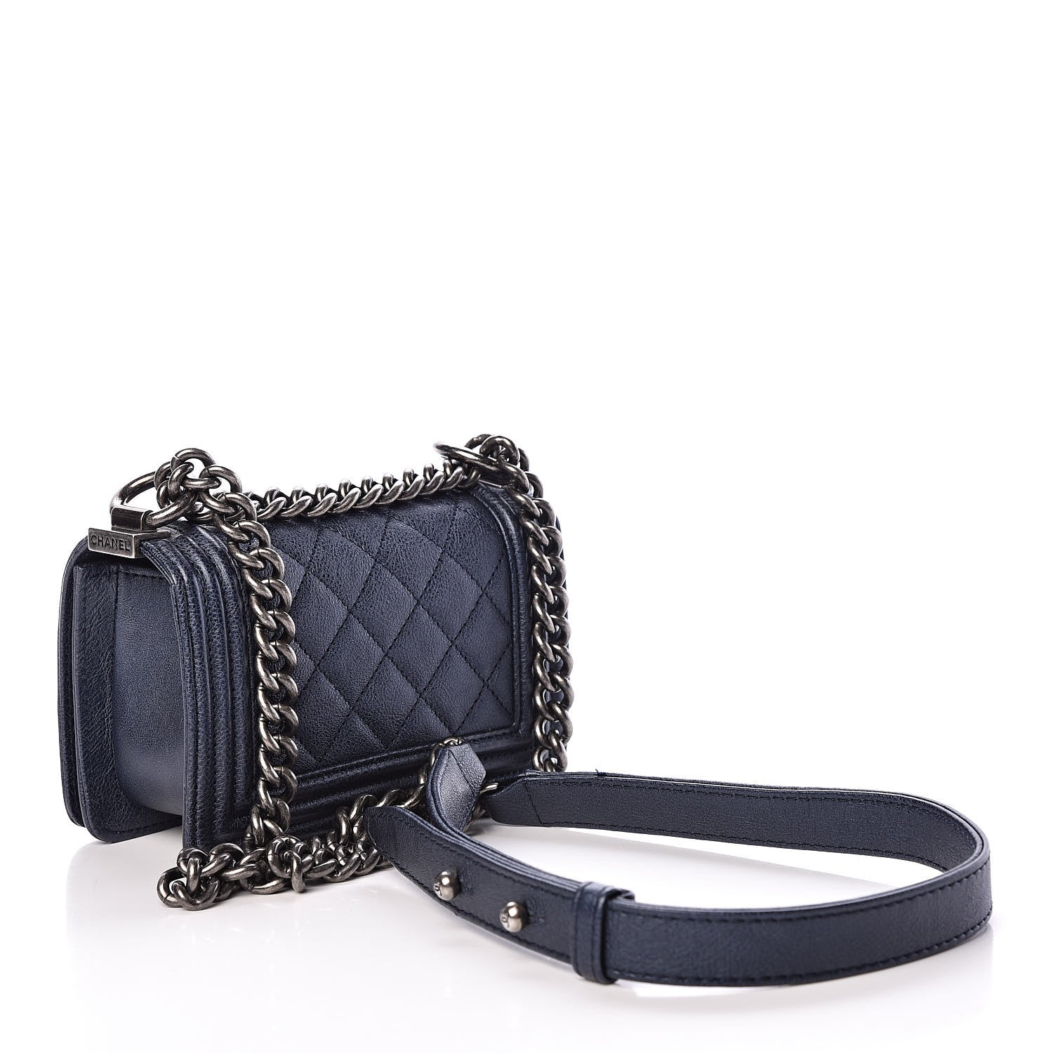 Chanel Metallic Calfskin Quilted Mini Boy Flap Blue 3 of 12