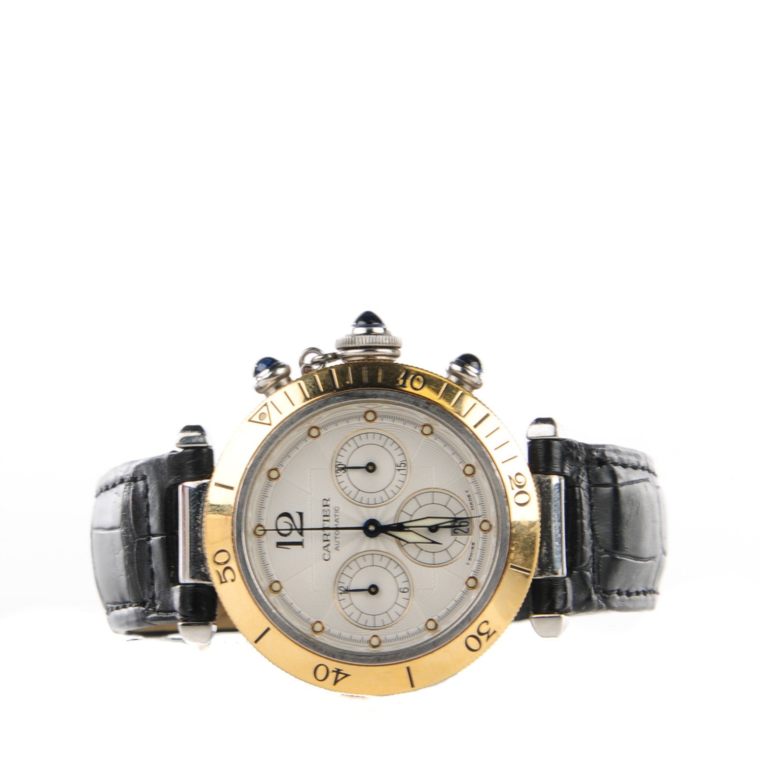 Cartier Stainless Steel 18K Yellow Gold Alligator 38mm Pasha C Chronograph Automatic Watch 5 of 9