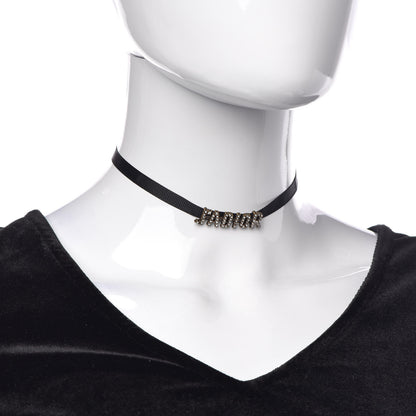 Christian Dior Grosgrain Ribbon Crystal J'Adior Logo Choker Necklace Black White 2 of 6