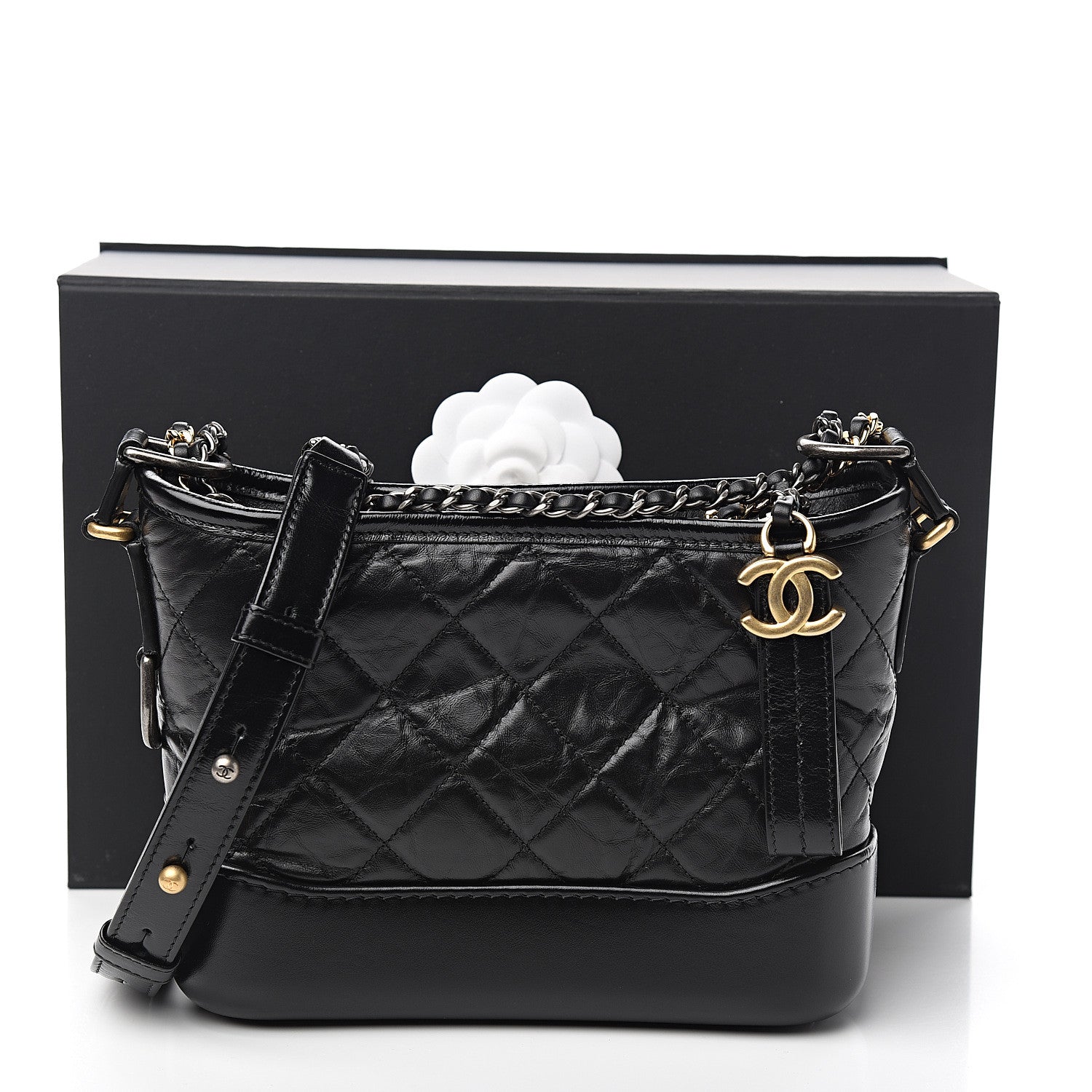 Chanel Aged Calfskin Quilted Small Gabrielle Hobo Black 10 of 10