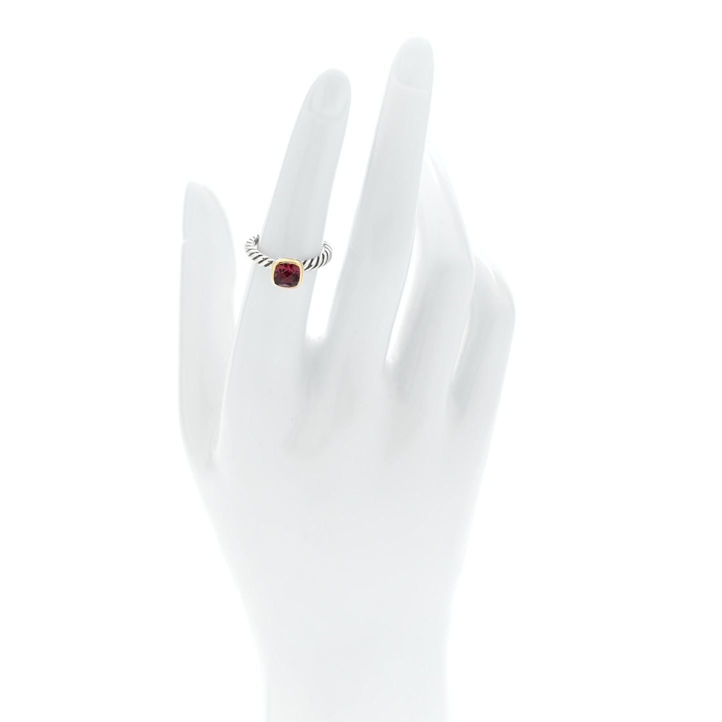 Sterling Silver 18K Yellow Gold Pink Tourmaline Cushion Ring 52 6