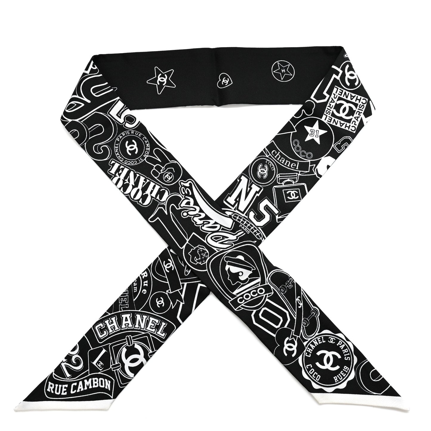 Silk Varsity Logo Slim Bandeau Scarf Black White