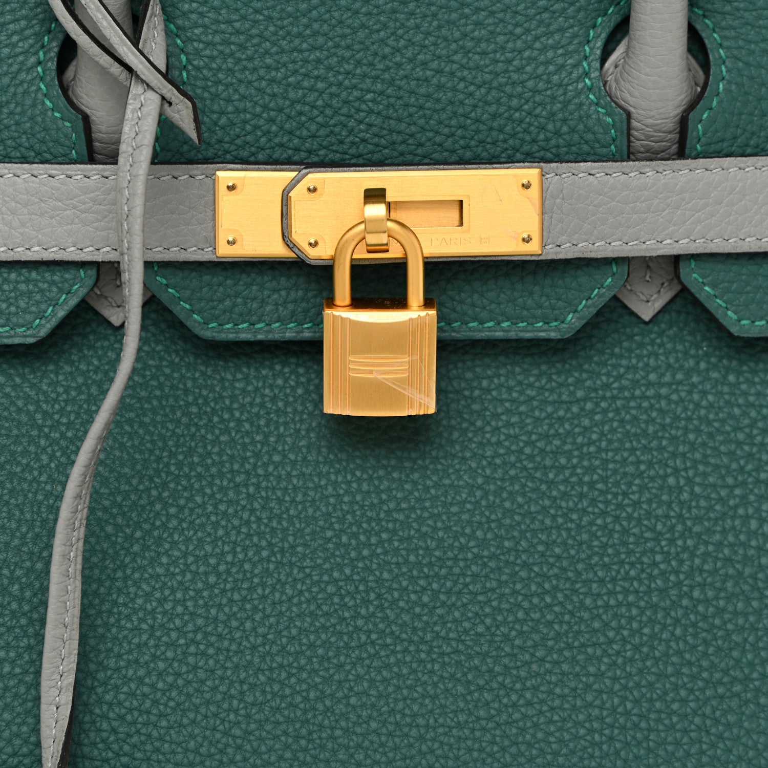 Hermes Togo Bi-Color Horseshoe Birkin 30 Malachite Gris Mouette 7 of 17
