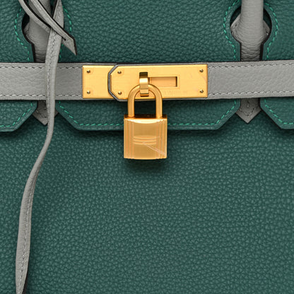 Hermes Togo Bi-Color Horseshoe Birkin 30 Malachite Gris Mouette 7 of 17