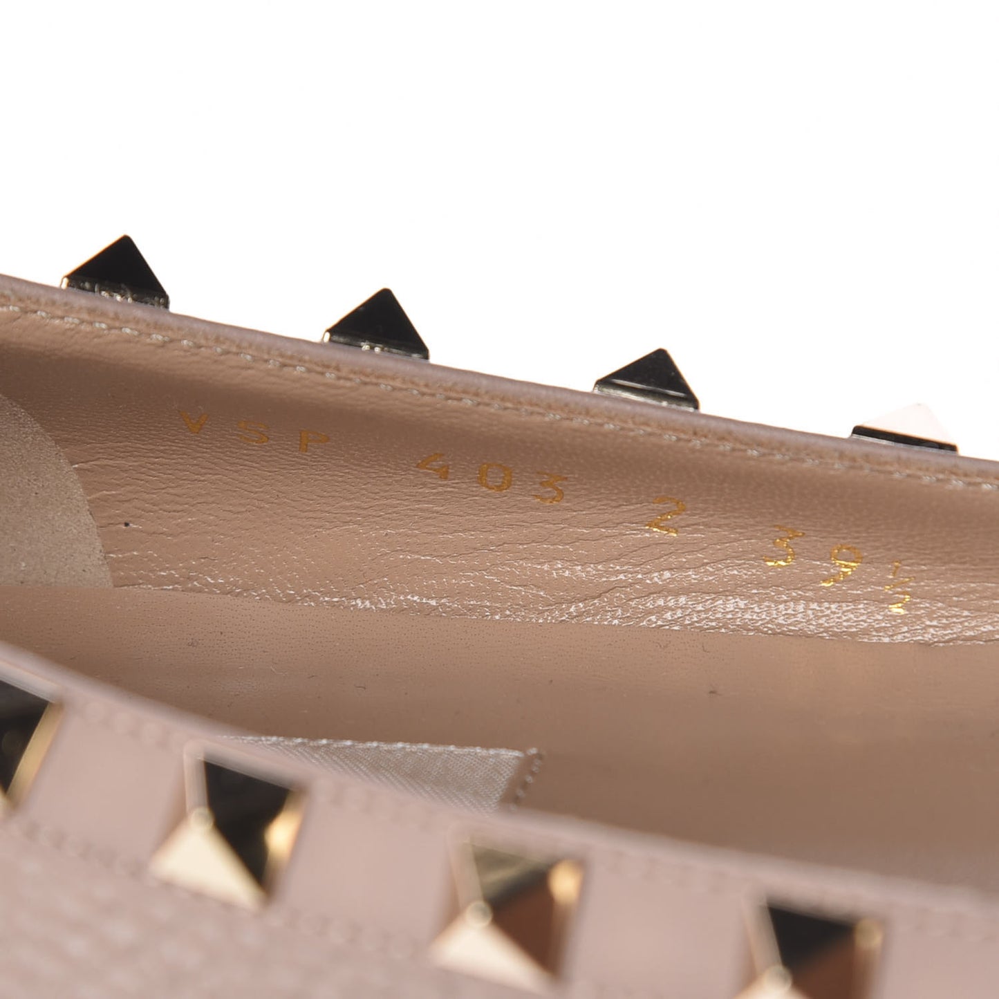 Pebbled Calfskin Rockstud Ballerina Flats 39.5 Poudre