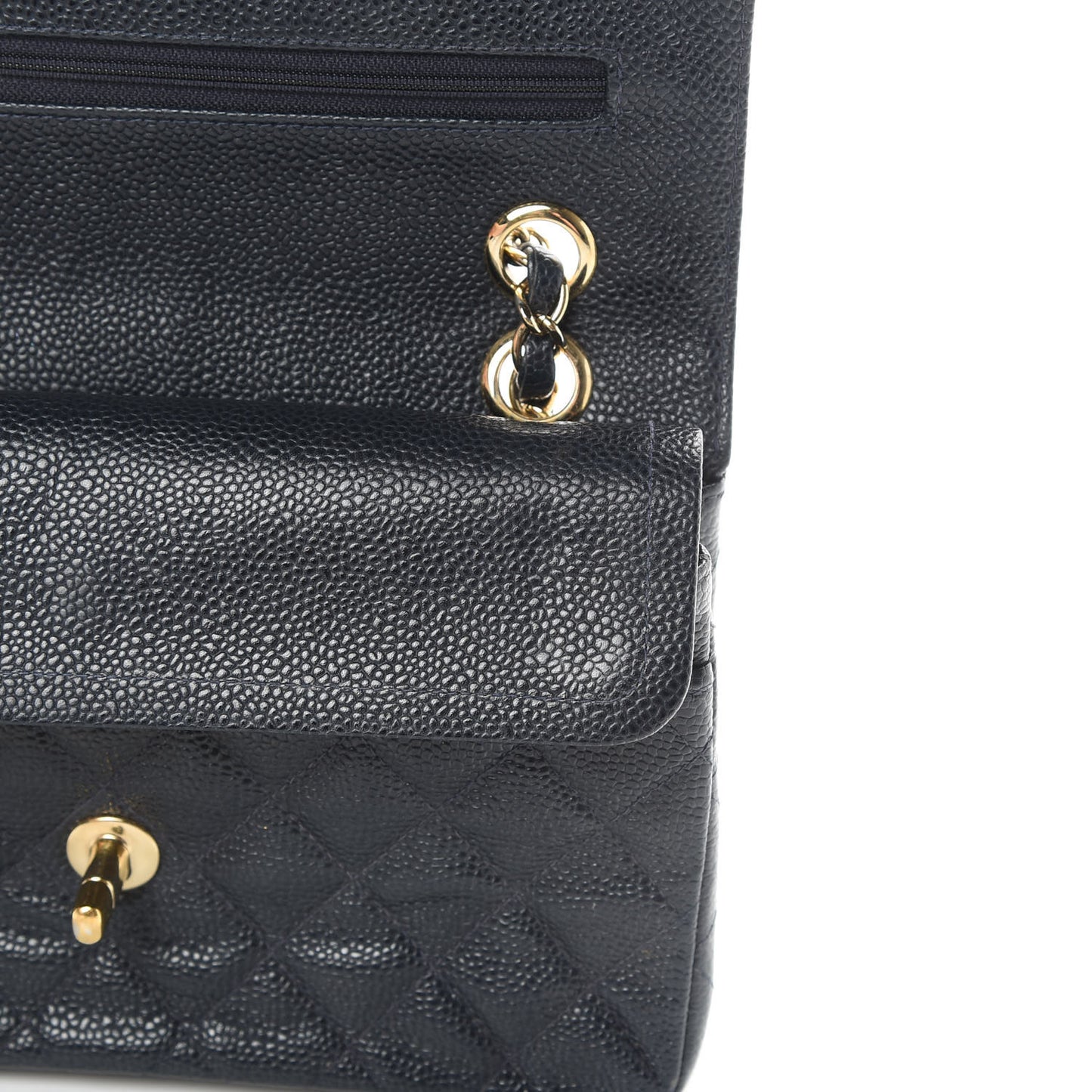 Caviar Quilted Small Double Flap Navy