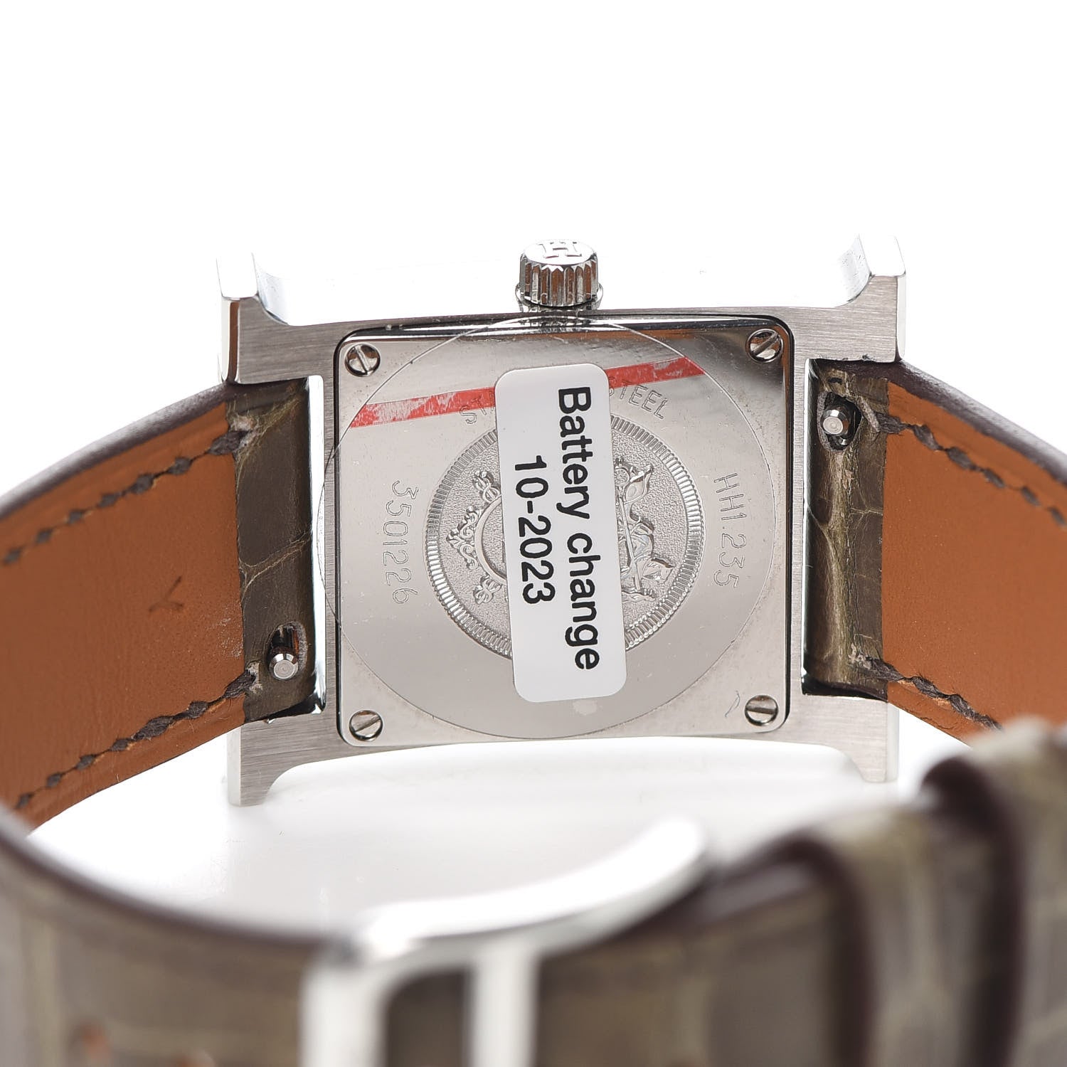 Hermes Stainless Steel Alligator Diamond Bezel Mother of Pearl 21mm Heure H Hour Quartz Watch Gris Elephant 4 of 5