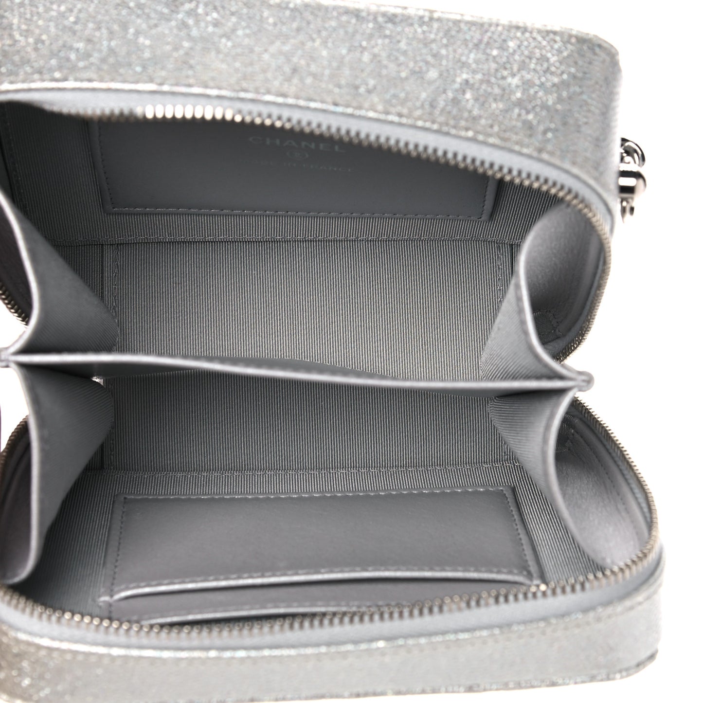 Metallic Caviar Quilted Camera Bag Silver