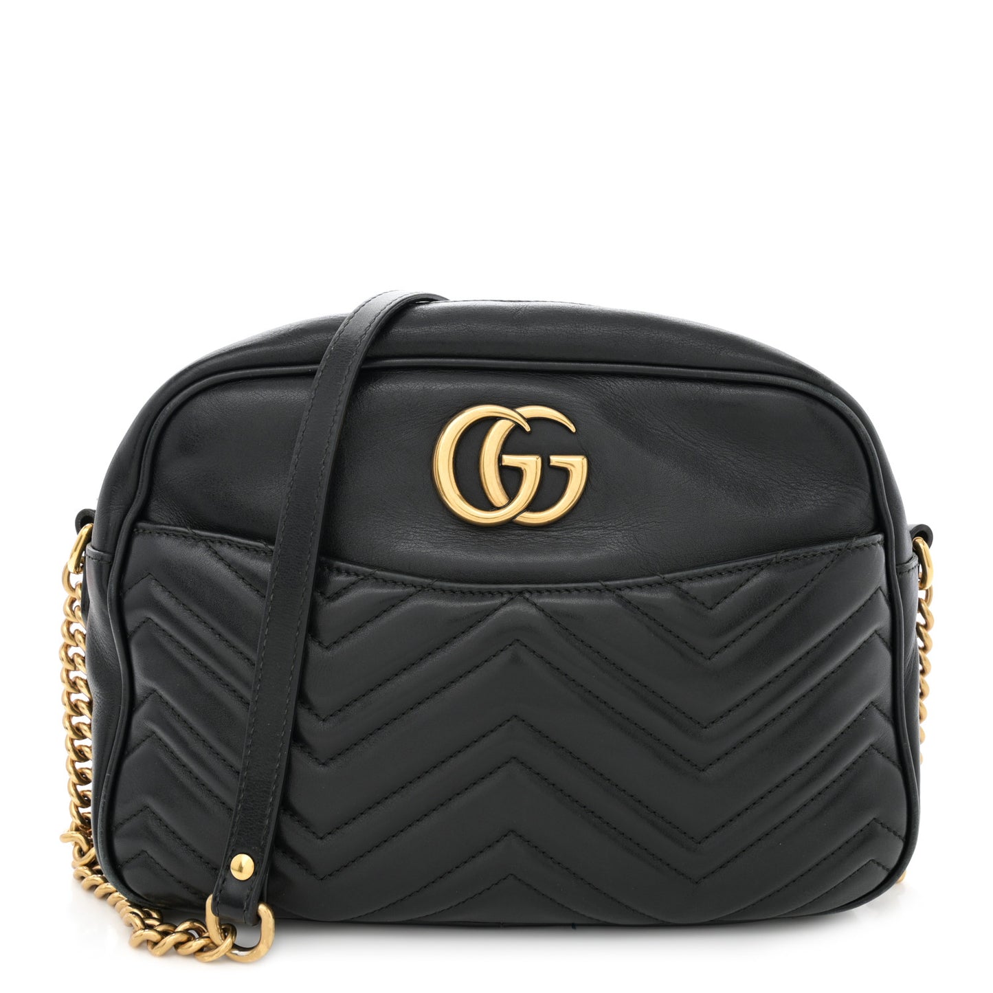 Calfskin Matelasse Medium GG Marmont Chain Shoulder Bag Black