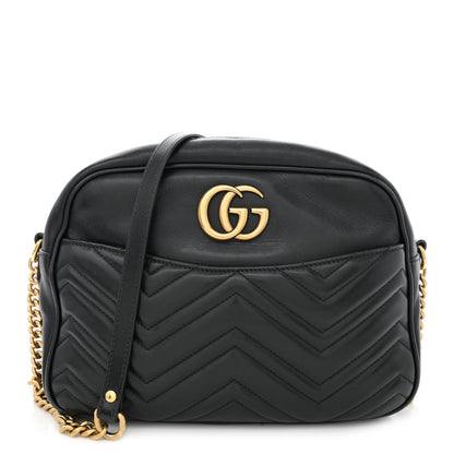 Gucci Calfskin Matelasse Medium GG Marmont Chain Shoulder Bag Black 1 of 16
