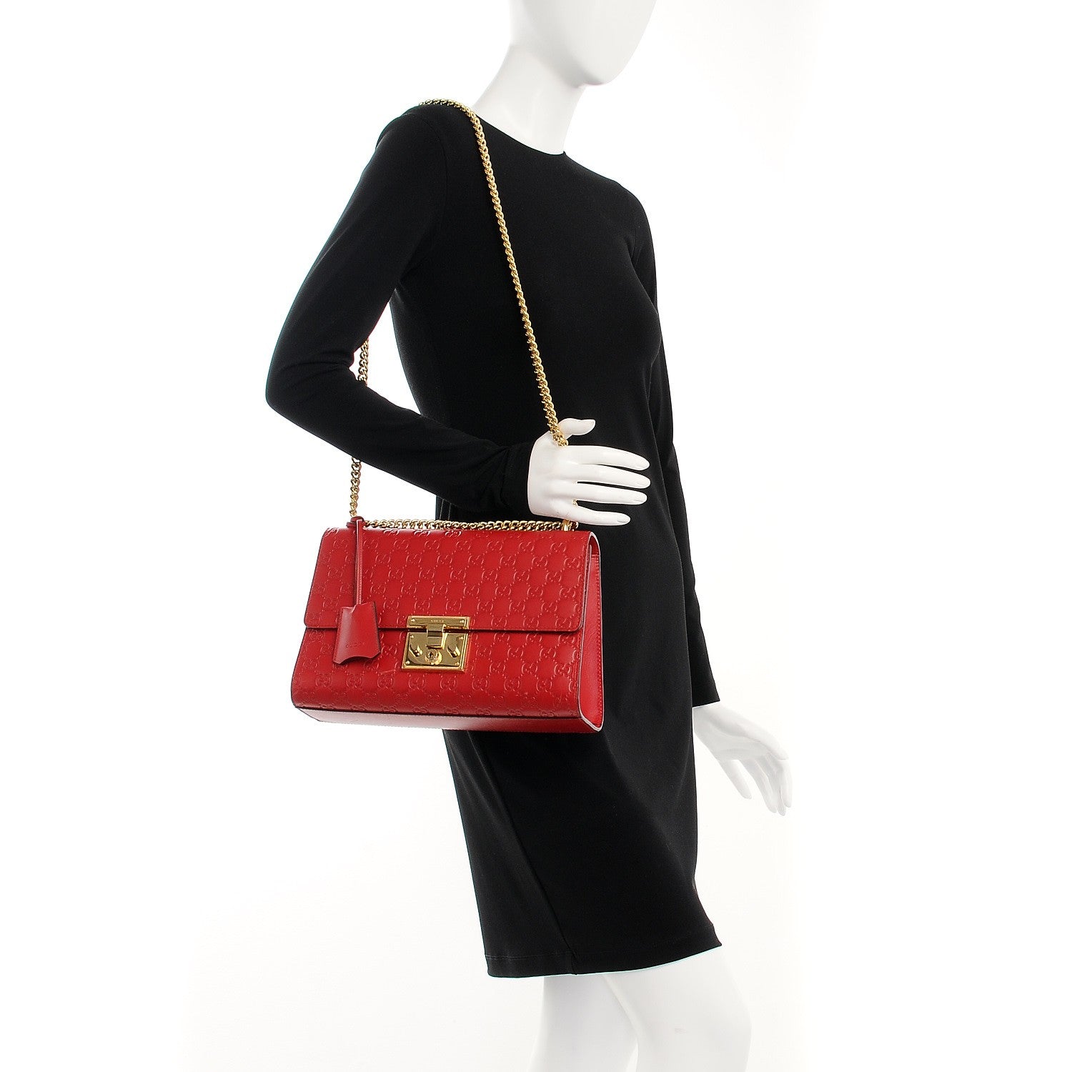 Gucci Guccissima Medium Padlock Shoulder Bag Hibiscus Red 2 of 15