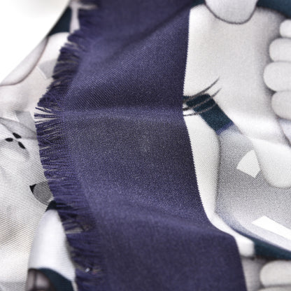 Chanel Silk Chiffon Cat Emoticon Scarf Blue 9 of 9
