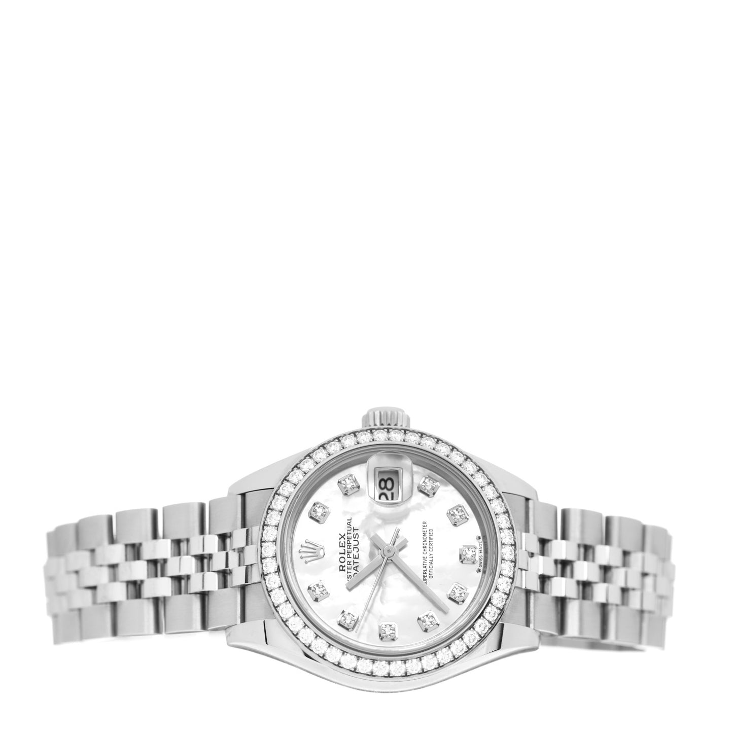 Stainless Steel 18K White Gold Diamond Mother of Pearl 28mm Oyster Perpetual Datejust Watch 279384