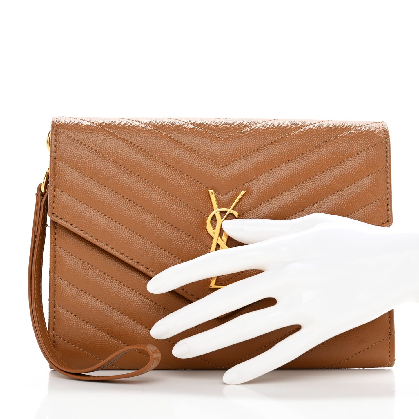 Grain De Poudre Matelasse Chevron Monogram Cassandre Flap Pouch Natural Dark