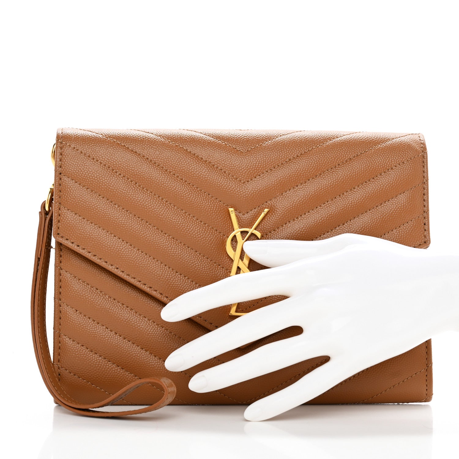 Saint Laurent Grain De Poudre Matelasse Chevron Monogram Cassandre Flap Pouch Natural Dark 2 of 8