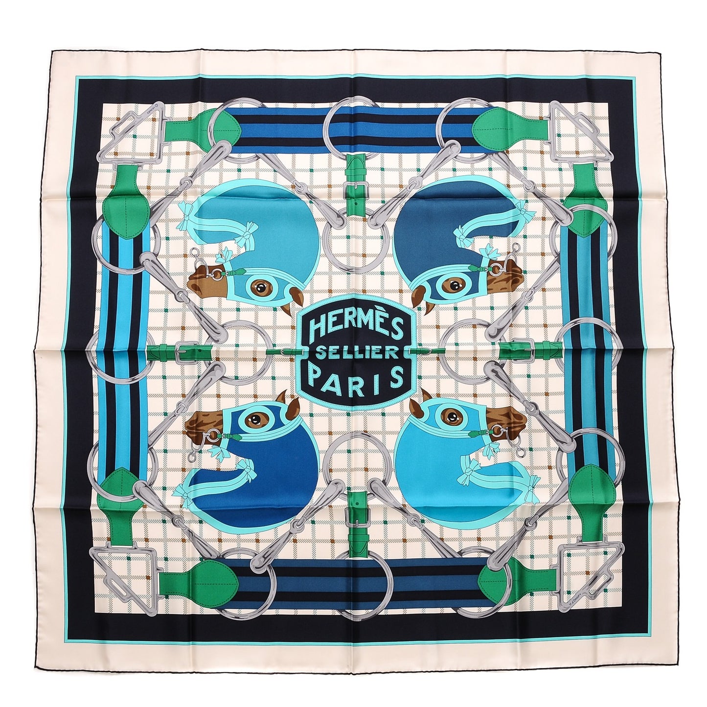 Silk Tatersale Scarf 90 Creme Turquoise Vert