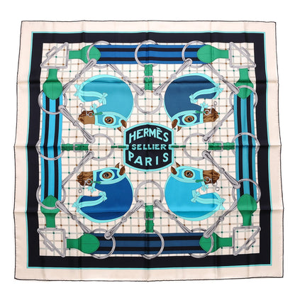 Hermes Silk Tatersale Scarf 90 Creme Turquoise Vert 1 of 7