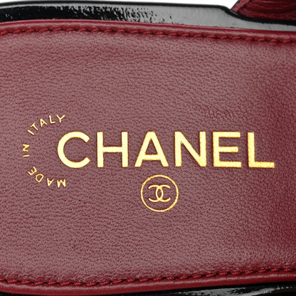 Chanel Lambskin Patent Calfskin CC Thong Sandals 37 Burgundy Black 8 of 9
