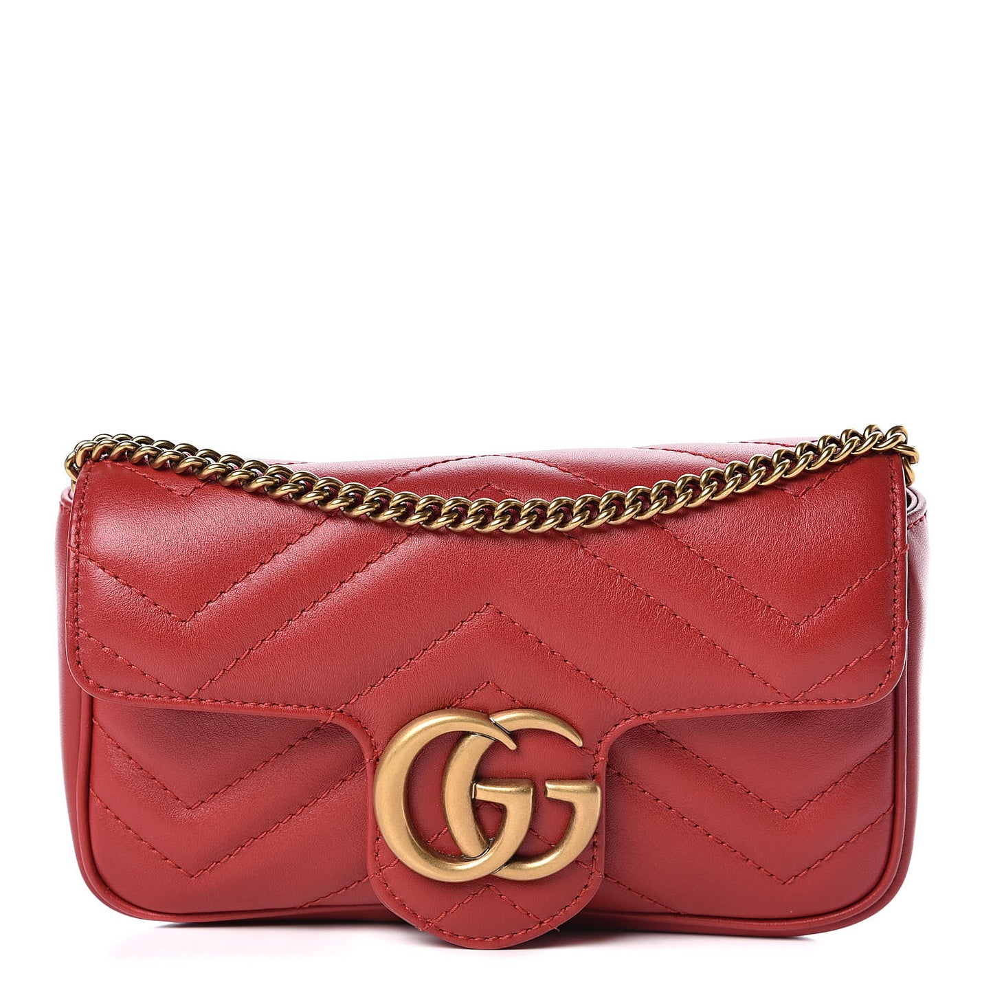 Calfskin Matelasse Super Mini GG Marmont Shoulder Bag Hibiscus Red