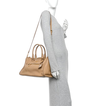 Prada Vitello Daino Shopping Satchel Caramel 2 of 9